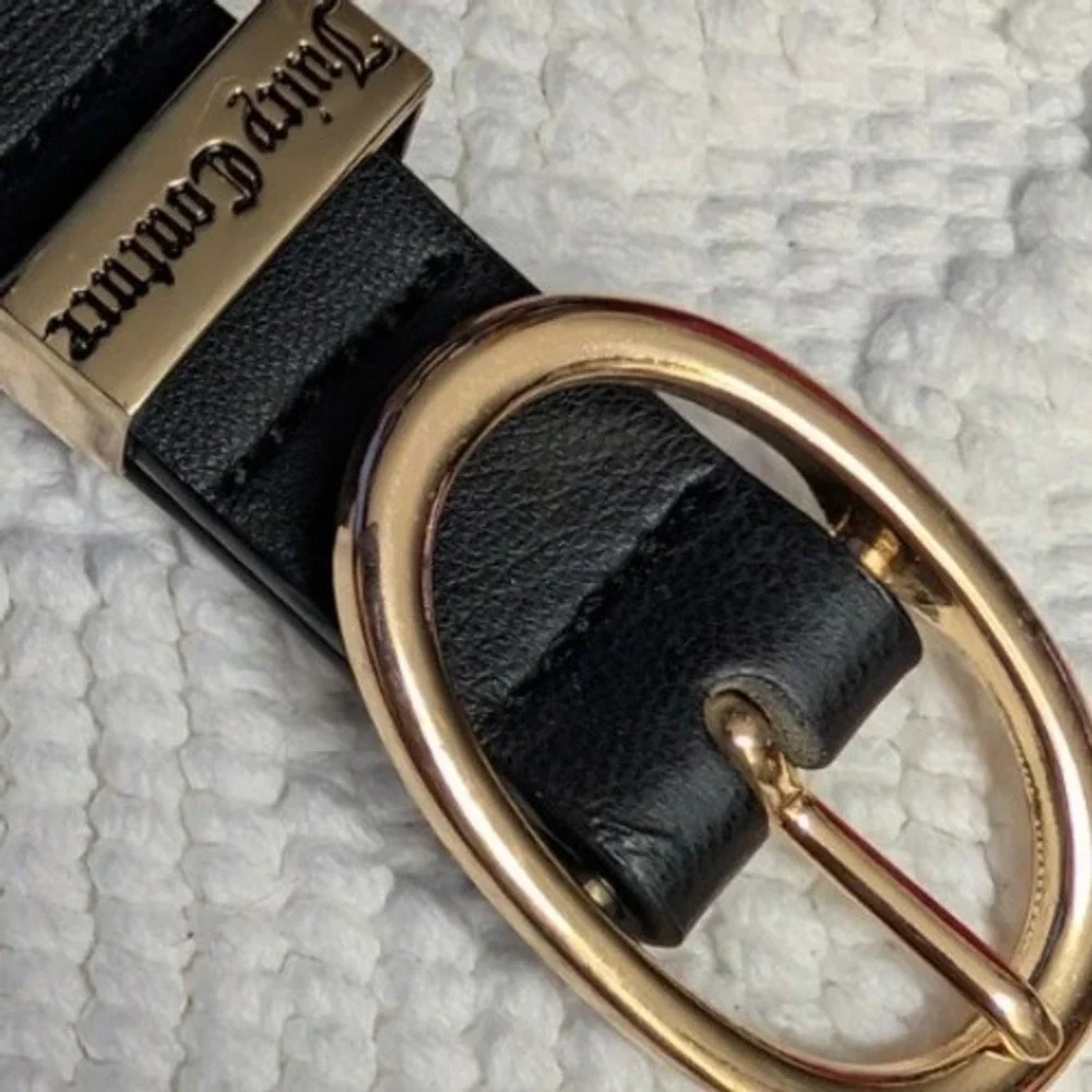 Juicy Couture Black‎ Faux Leather Gold Chain Skinny Belt Oval Buckle